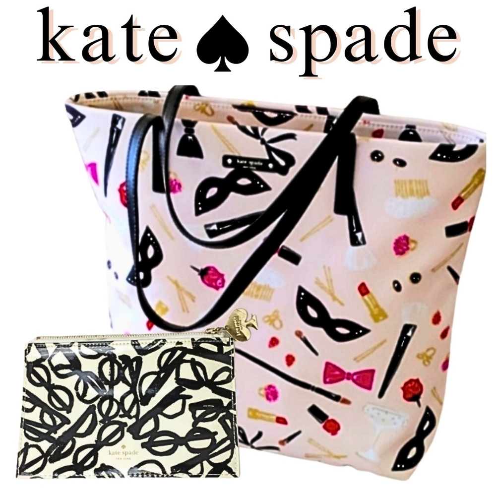 Kate Spade Steal the Scene Bon Shopper Tote Bag Bonus Eyes Cosmetics Pouch NEW